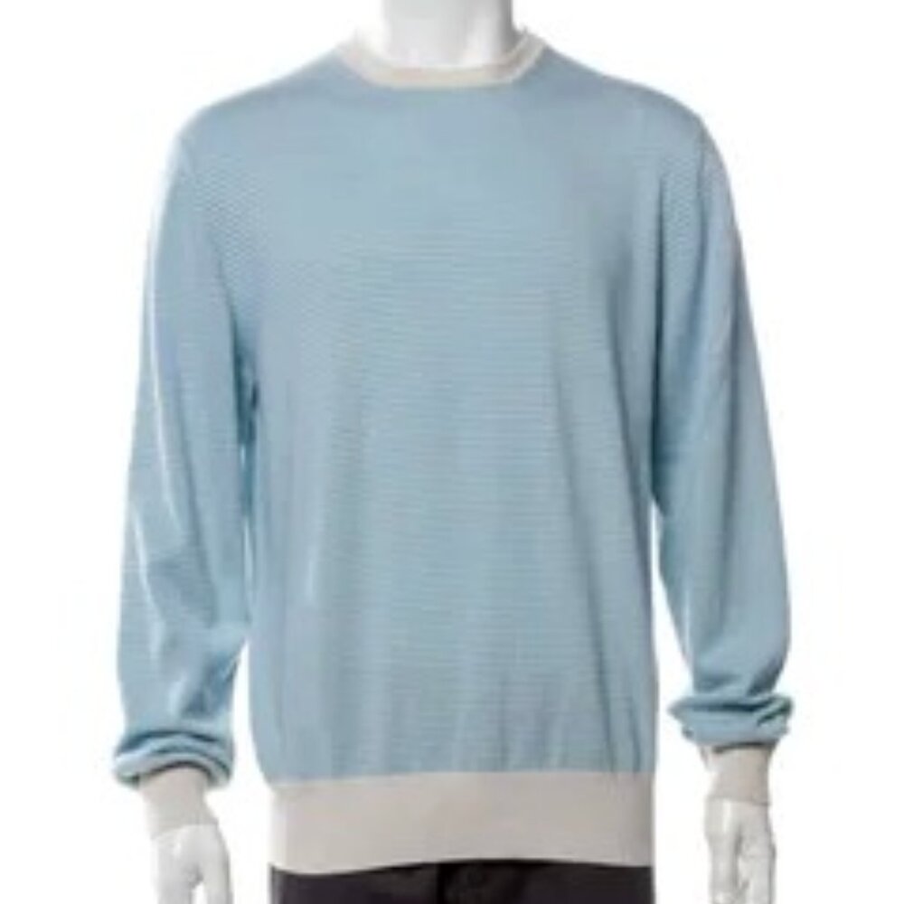 Loro Piana (Made in Italy) Cashmere Light Blue Pattern Sweater